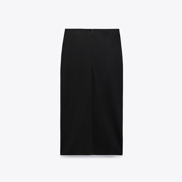 NWT ZARA RUCHED MIDI SKIRT BLACK - Picture 2 of 5